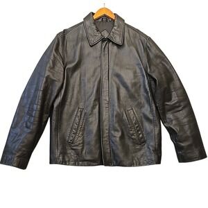 Roundtree & Yorke Lambskin  Leather Jacket Men's Medium Black Car Coat Zip